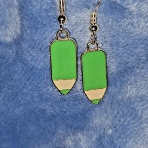 Green and Silver Pencil Earrings